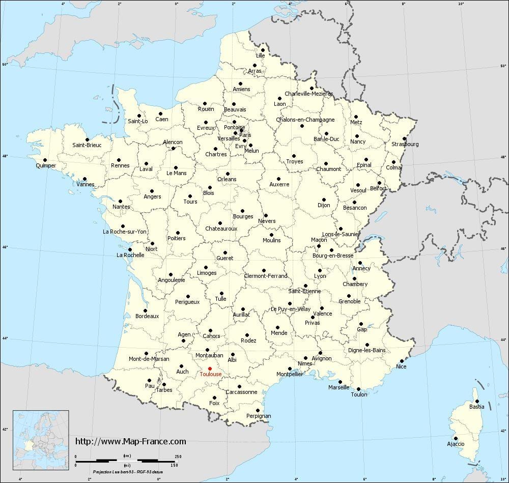 karta över frankrike visar Toulouse