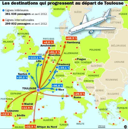 karta över Toulouse destinationer flygplats