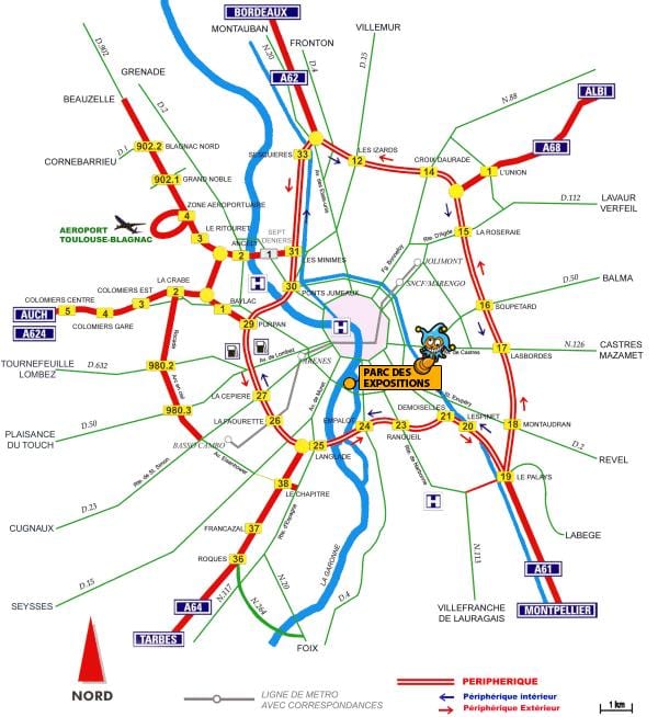 karta över Toulouse motorväg