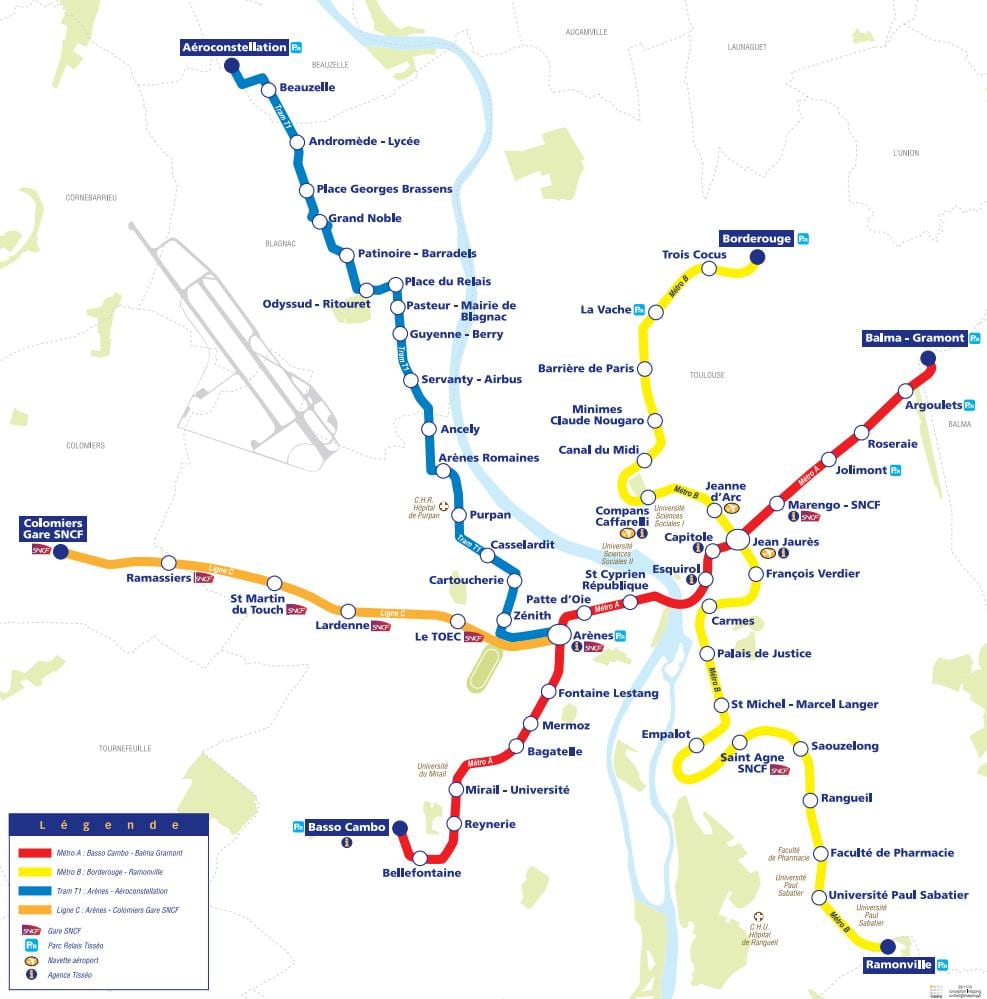 karta över Toulouse spårvagn