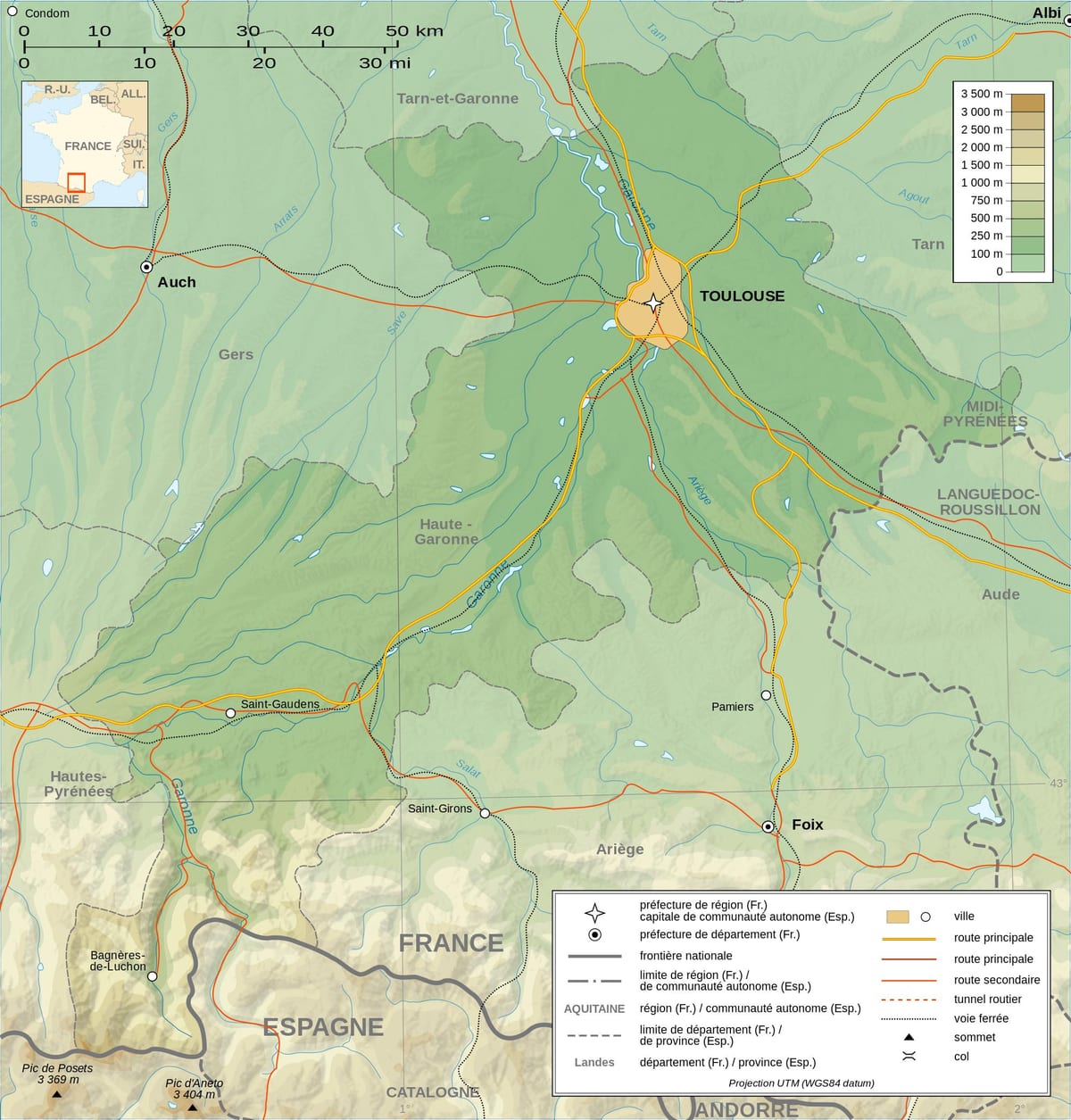 topografiska kartan över Toulouse