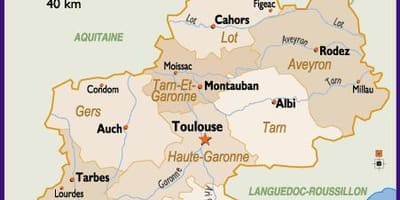 Karta över Toulouse och det omgivande området