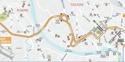 Karta över Toulouse airport shuttle rutt 